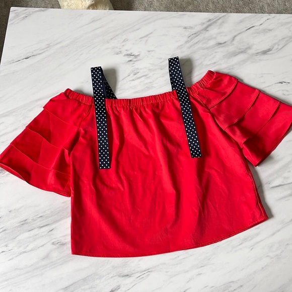 Lucy Paris Red Off The Shoulder Ruffle Sleeve Top Medium - Picture 1 of 3